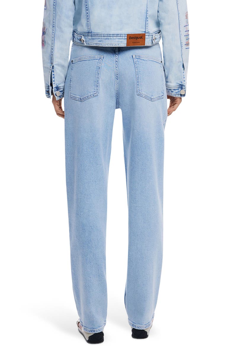 Desigual Graphic Detail Straight Leg Jeans, Alternate, color, Medium Blue