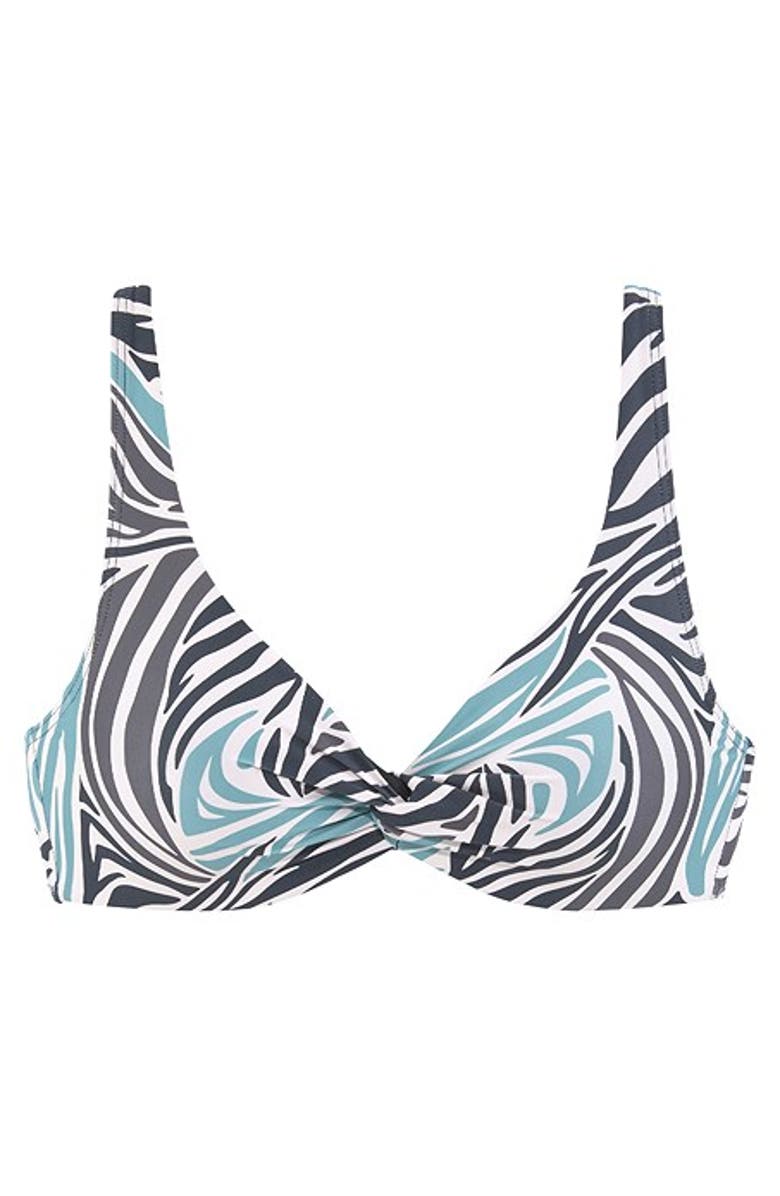 LASCANA Zebra Print Underwire Bikini Top Size 32B, Alternate, color, Turquoise & Black