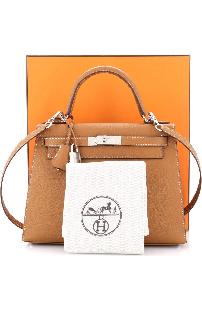 Pre-Owned Hermes Kelly Handbag Brown Epsom with Palladium Hardware 28, Alternate, color, Gold