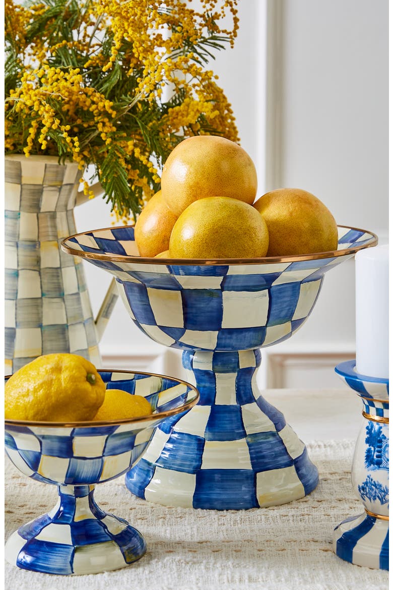 Royal Check Enameled Steel Large Compote, Alternate, color, BLUE/ WHITE