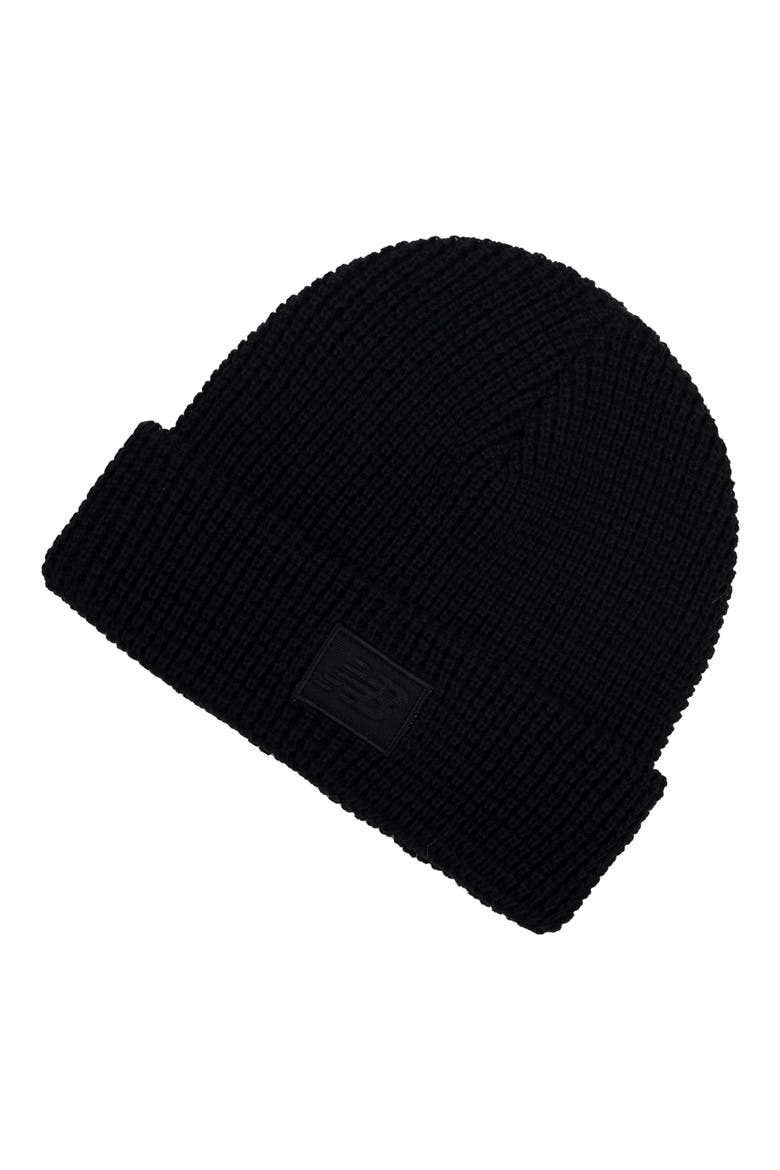 Patch Waffle Knit Beanie, Main, color, BLACK
