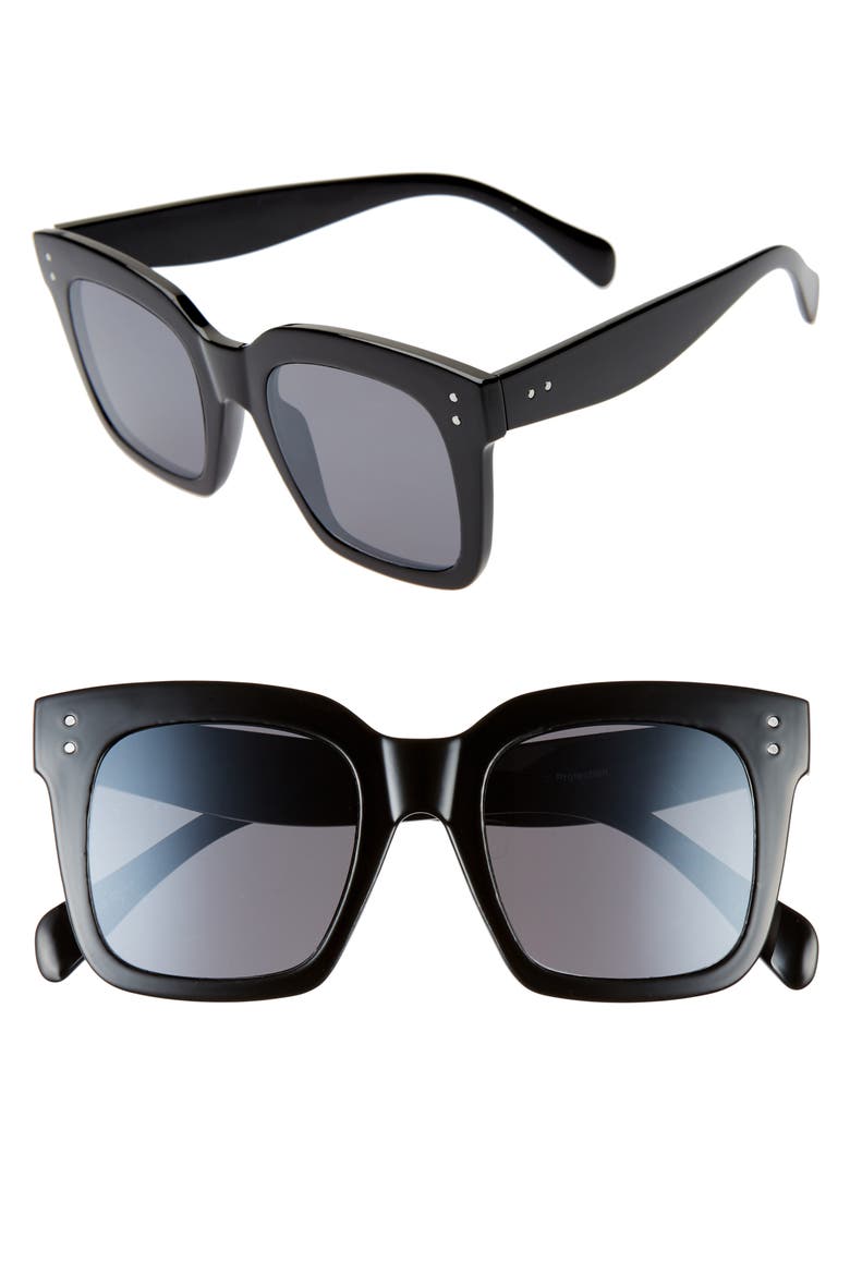 49mm Square Sunglasses, Main, color, BLACK