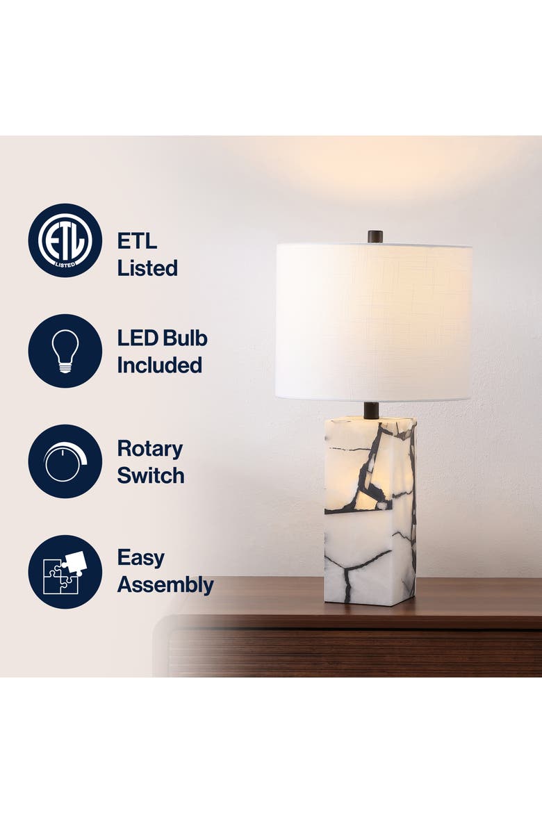 Elizabeth 24.25" Contemporary Coastal Alabaster LED Table Lamp with Body Night Light, Alternate, color, Black/White