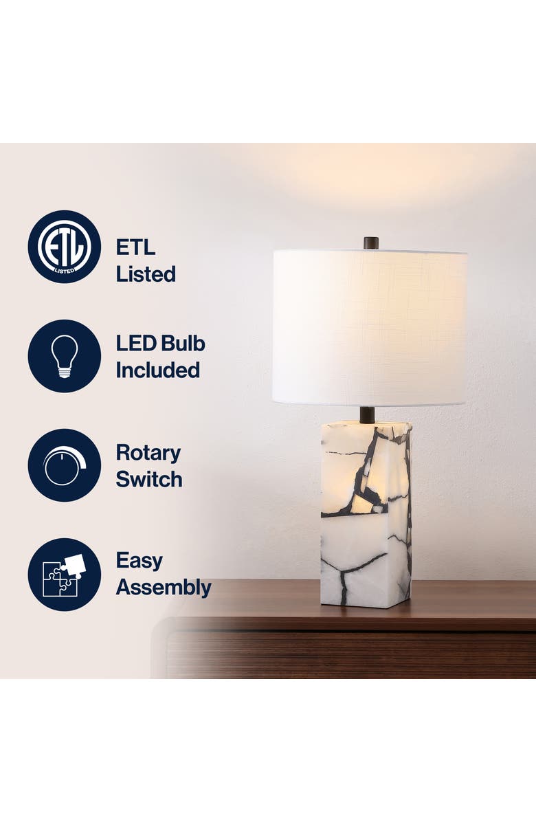 JONATHAN Y Elizabeth 24.25" Contemporary Coastal Alabaster LED Table Lamp with Body Night Light, Alternate, color, Black/White