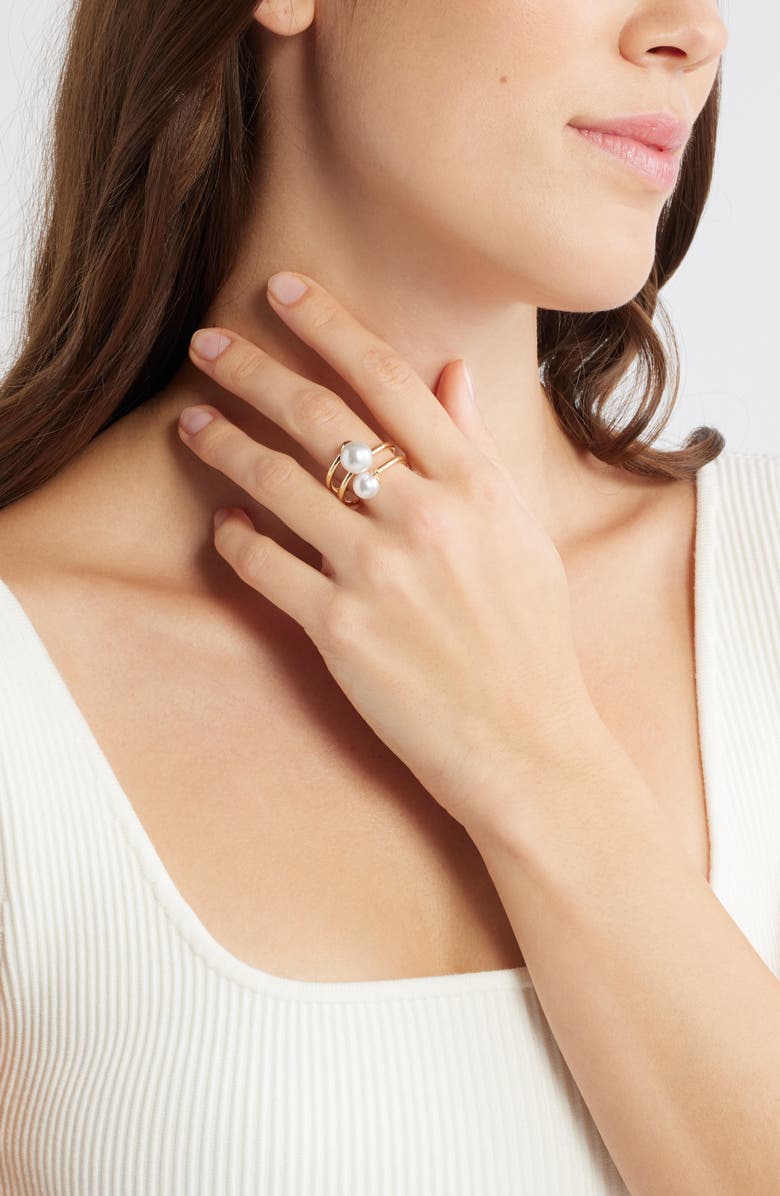 Open Edit Set of 2 Faux Pearl Coil Rings, Alternate, color,