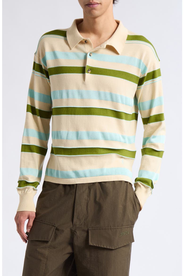 Textured Stripe Long Sleeve Rugby Polo, Main, color, IVORY