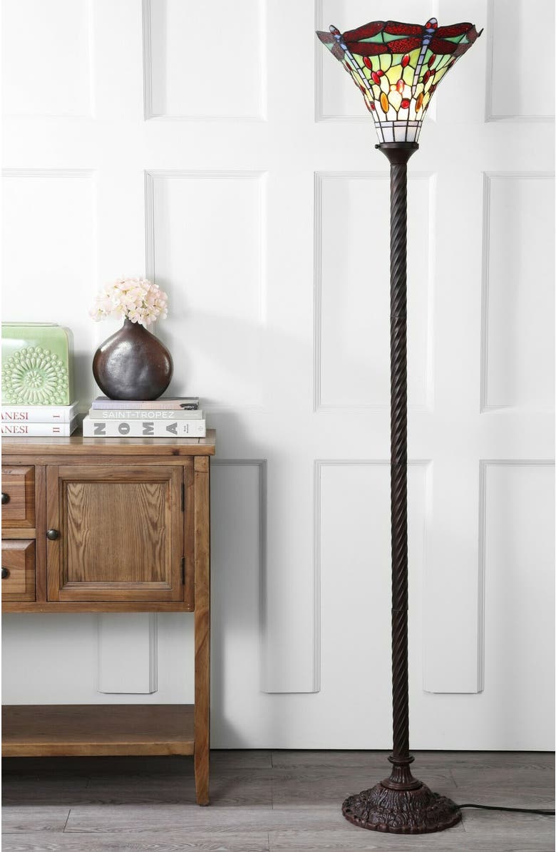 JONATHAN Y Dragonfly Tiffany-Style 71" Torchiere LED Floor Lamp, Alternate, color, Bronze