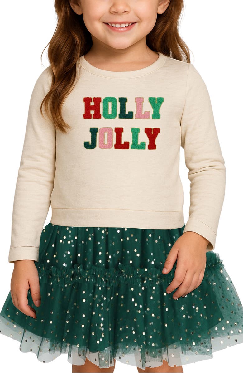Zunie Kids' Holly Jolly Twofer Dress, Alternate, color, Oatmeal/ Hunter