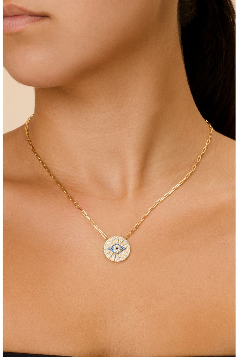 Cubic Zirconia Evil Eye Disc Pendant Necklace, Alternate, color, GOLD