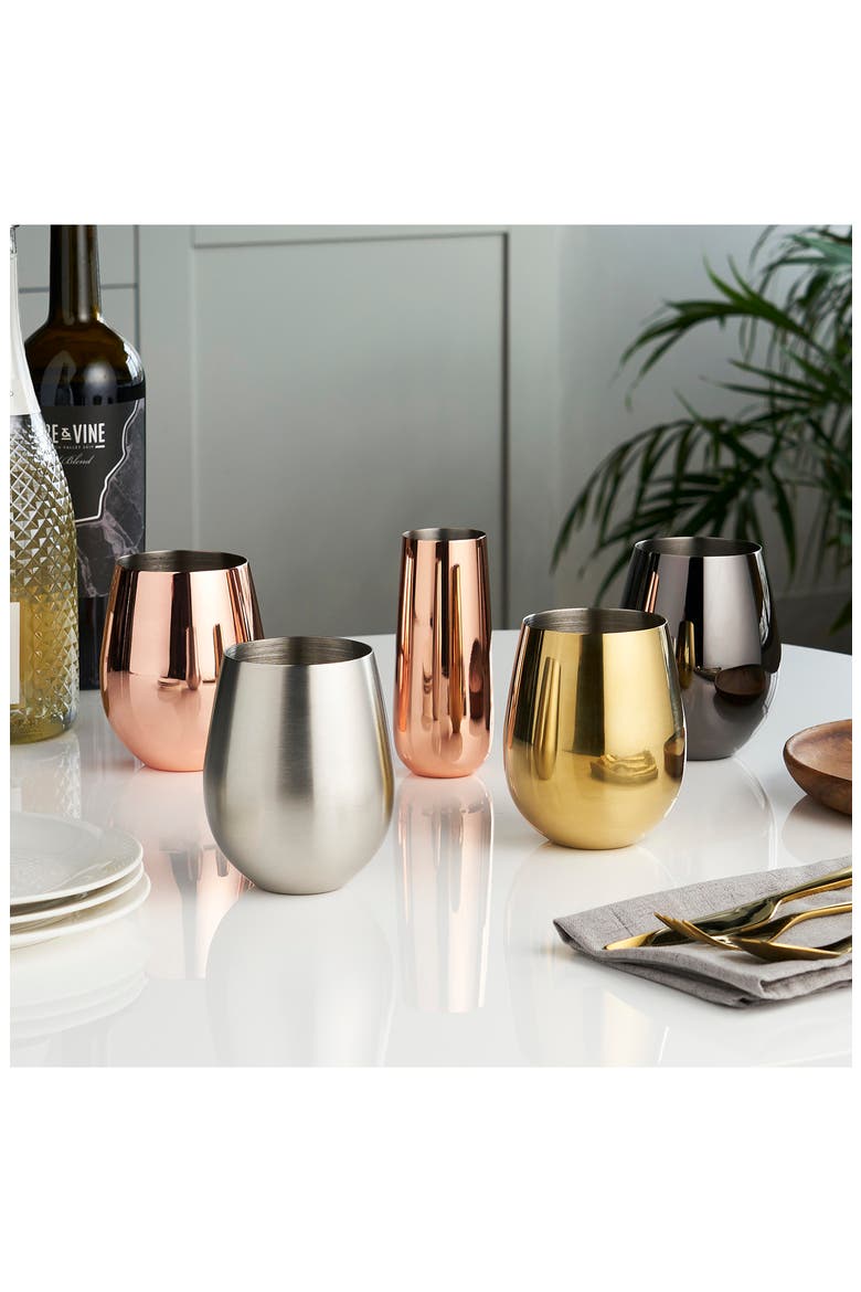 Summit Set of 2 Metallic Sparkling Wine Flutes, Alternate, color, COPPER