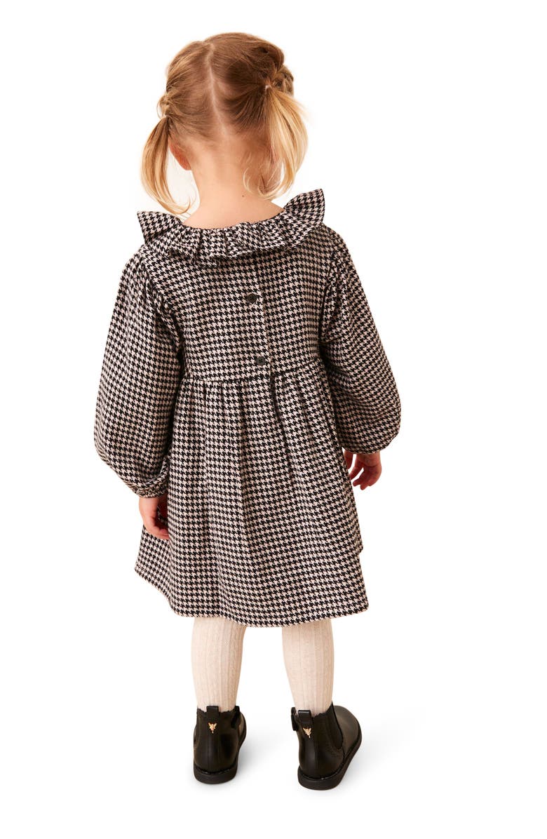 NEXT Kids' Puppytooth Ruffle Collar Long Sleeve Cotton Dress, Alternate, color,
