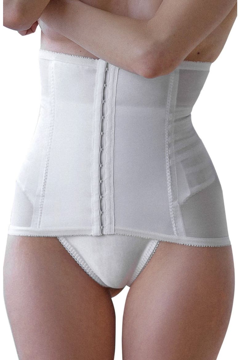 Shapette Powermesh Satin Panel Waist Cincher, Main, color, White