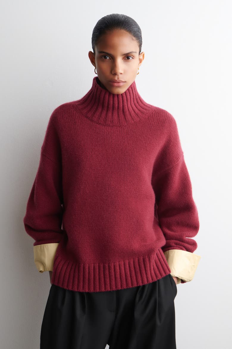 Chunky Cashmere Mock-Neck Sweater, Main, color, DARK RED