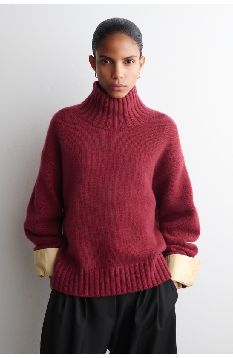 COS Chunky Cashmere Mock-Neck Sweater, Main, color, Dark Red