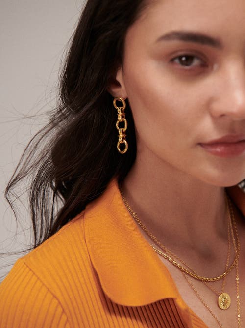 Ottoman Hands Zehra Chain Drop Stud Earrings In Gold