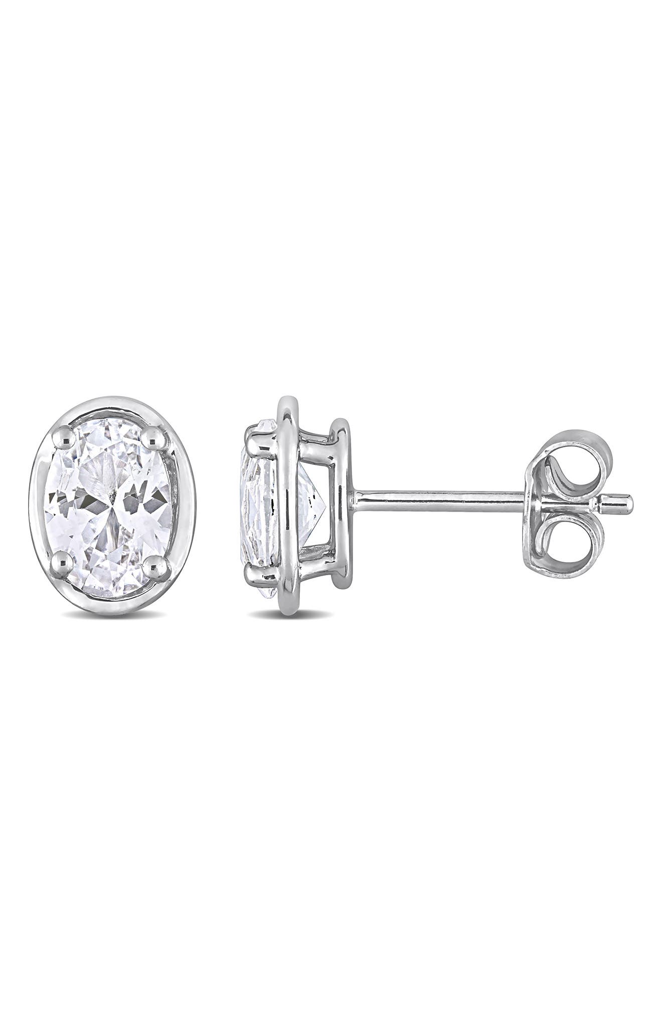 DELMAR Sterling Silver Lab Created White Sapphire Stud Earrings