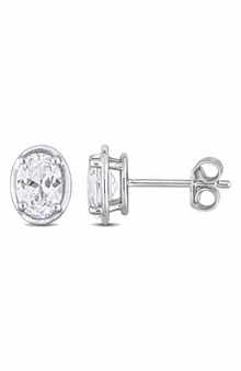 DELMAR Sterling Silver Lab Created White Sapphire Stud Earrings