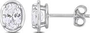 DELMAR Sterling Silver Lab Created White Sapphire Stud Earrings