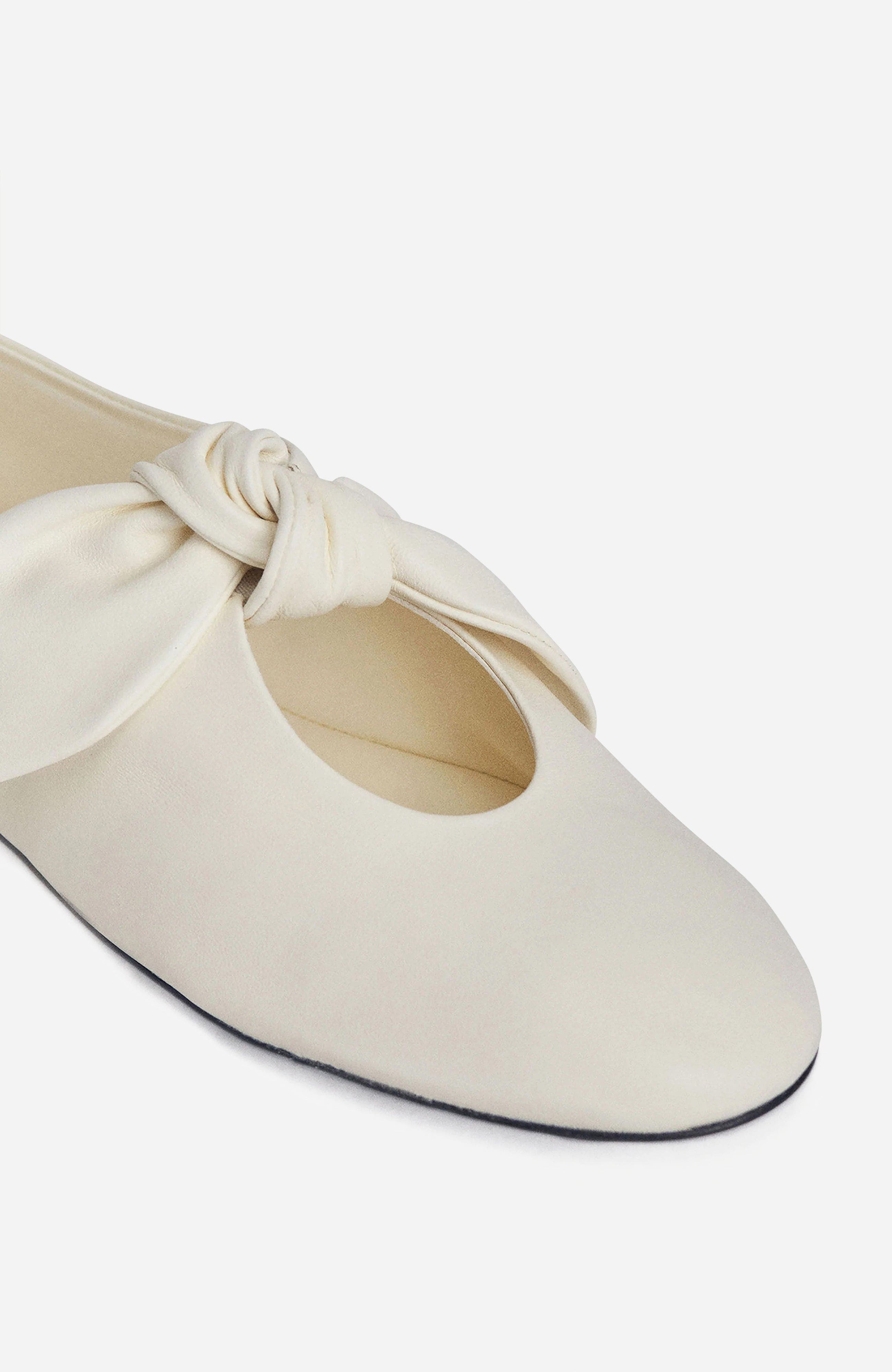 Bow Flat in Nappa Leather, Alternate, color, Ivory