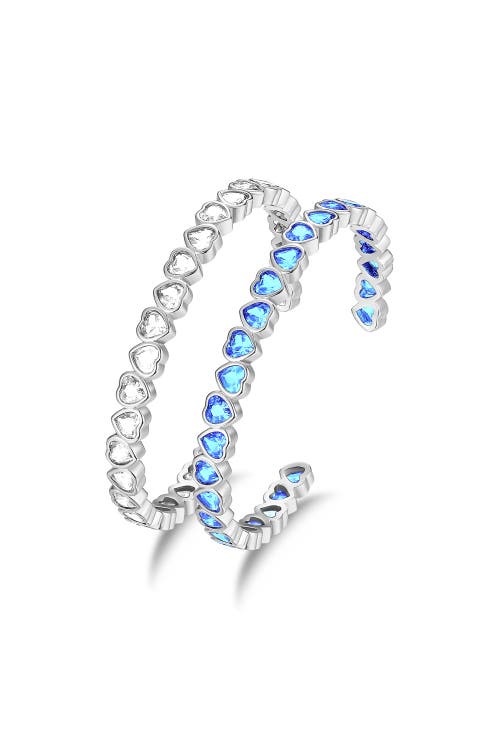 Classicharms Heart Shaped Cubic Zirconia Cuff Bracelet Set In Blue