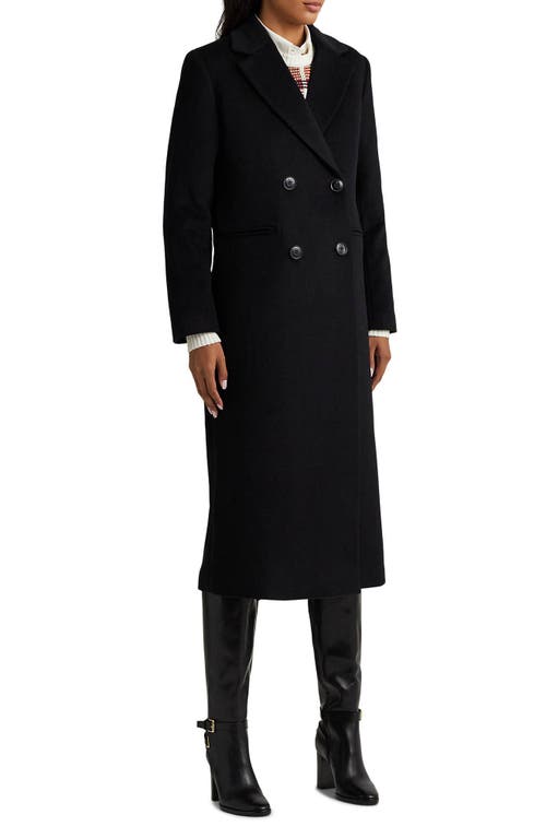 Ralph Lauren Lauren Double Breasted Wool Blend Reefer Coat In Black