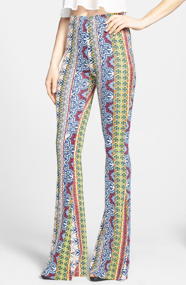 Raga Print High Rise Bell Bottom Pants, Main, color, 