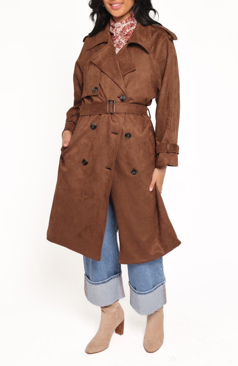 Petal & Pup Micha Faux Suede Trench Coat, Main, color, Brown