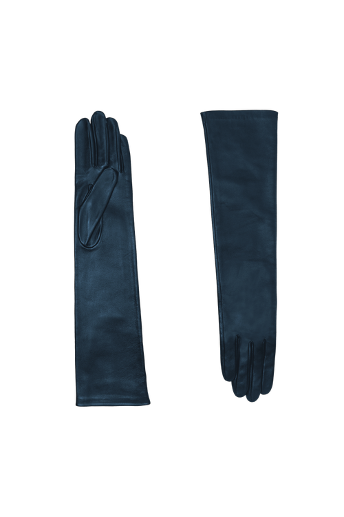 Agnelle Opera Leather Gloves Elbow Length In Blue