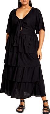City Chic Maya Tie Front Tiered Midi Dress