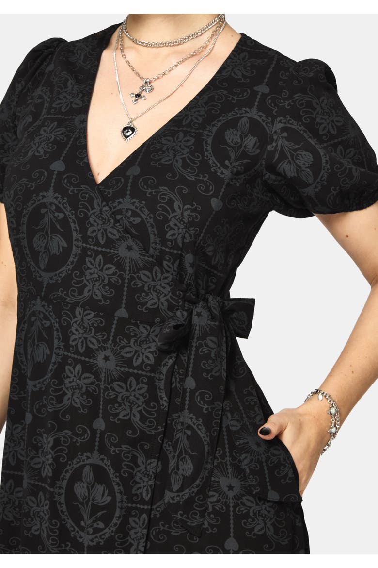 Cameo Floral Printed Wrap Dress, Alternate, color, Black