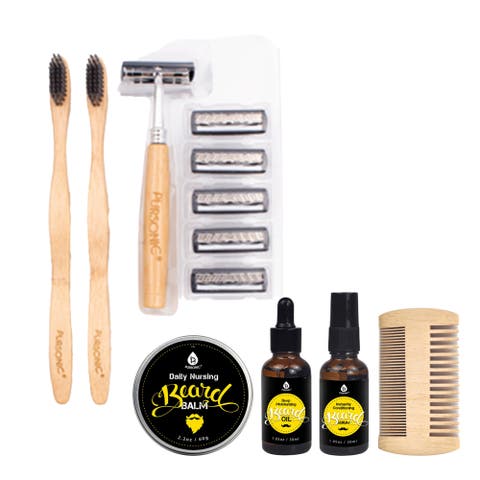 Beard Care Grooming Kit & Eco Friendly Razor + Toothbrushes Combo Pack