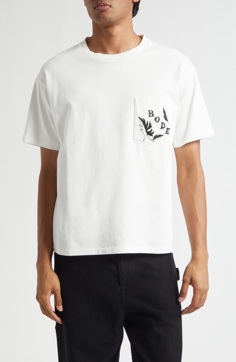 Bode Beaded Leaf Pocket T-Shirt, Main, color, Cream