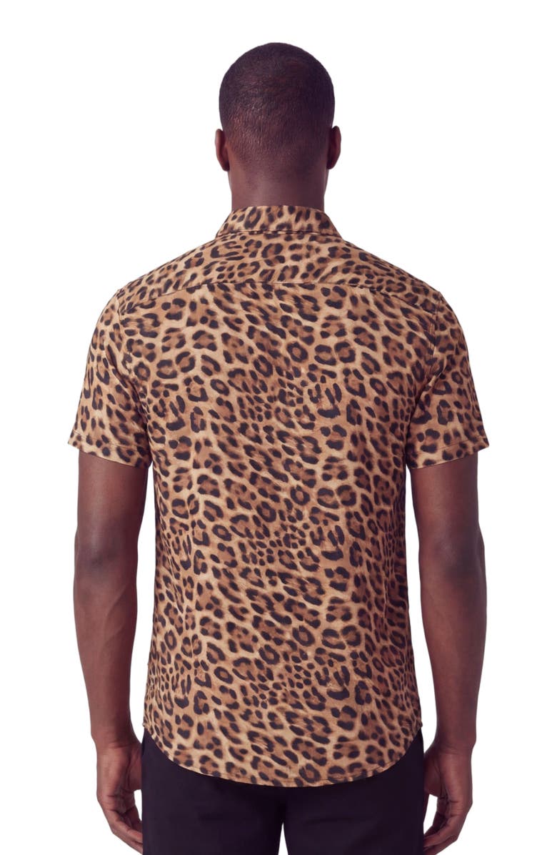 Lords of Harlech Leopard Mens Merino Wool Button-up Shirt, Alternate, color, Leopard Brown