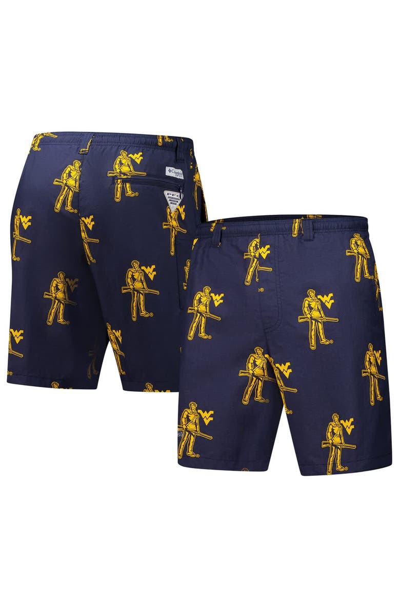 Men's Columbia Navy West Virginia Mountaineers Backcast III Printed Short, Alternate, color, Navy