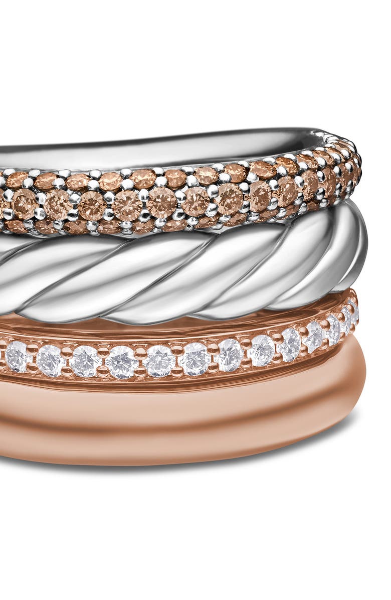 David Yurman Mercer<sup>™</sup> Mélange Multirow Ring with Pavé Diamonds, Alternate, color, Sterling Silver/ 18K Rose Gold