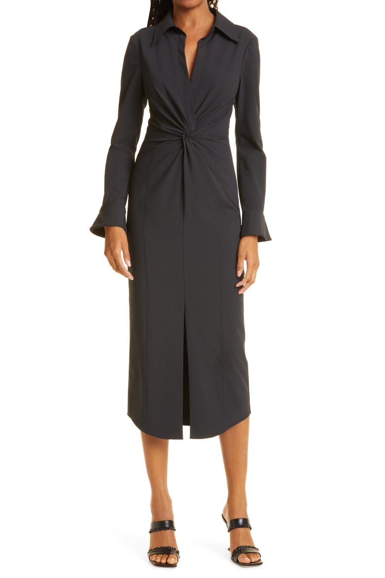 Mckenna Long Sleeve Midi Dress, Main, color, BLACK