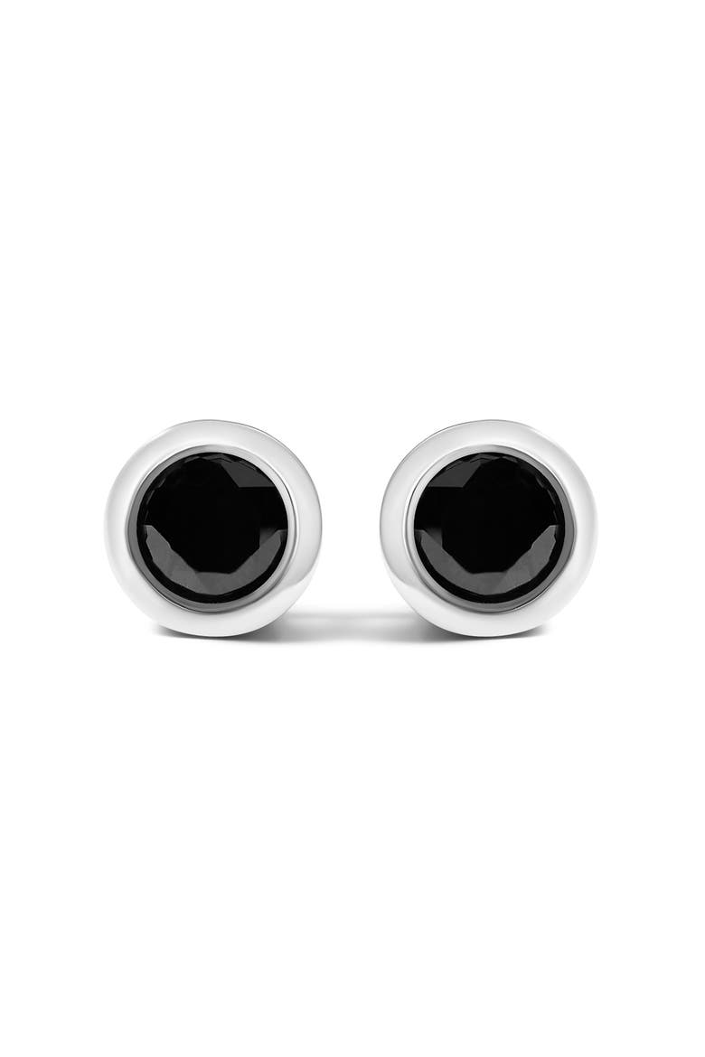 Silver 9 1/2 Ct Black Diamond Bezel- Stud Earrings with Screw Backs, Main, color, White