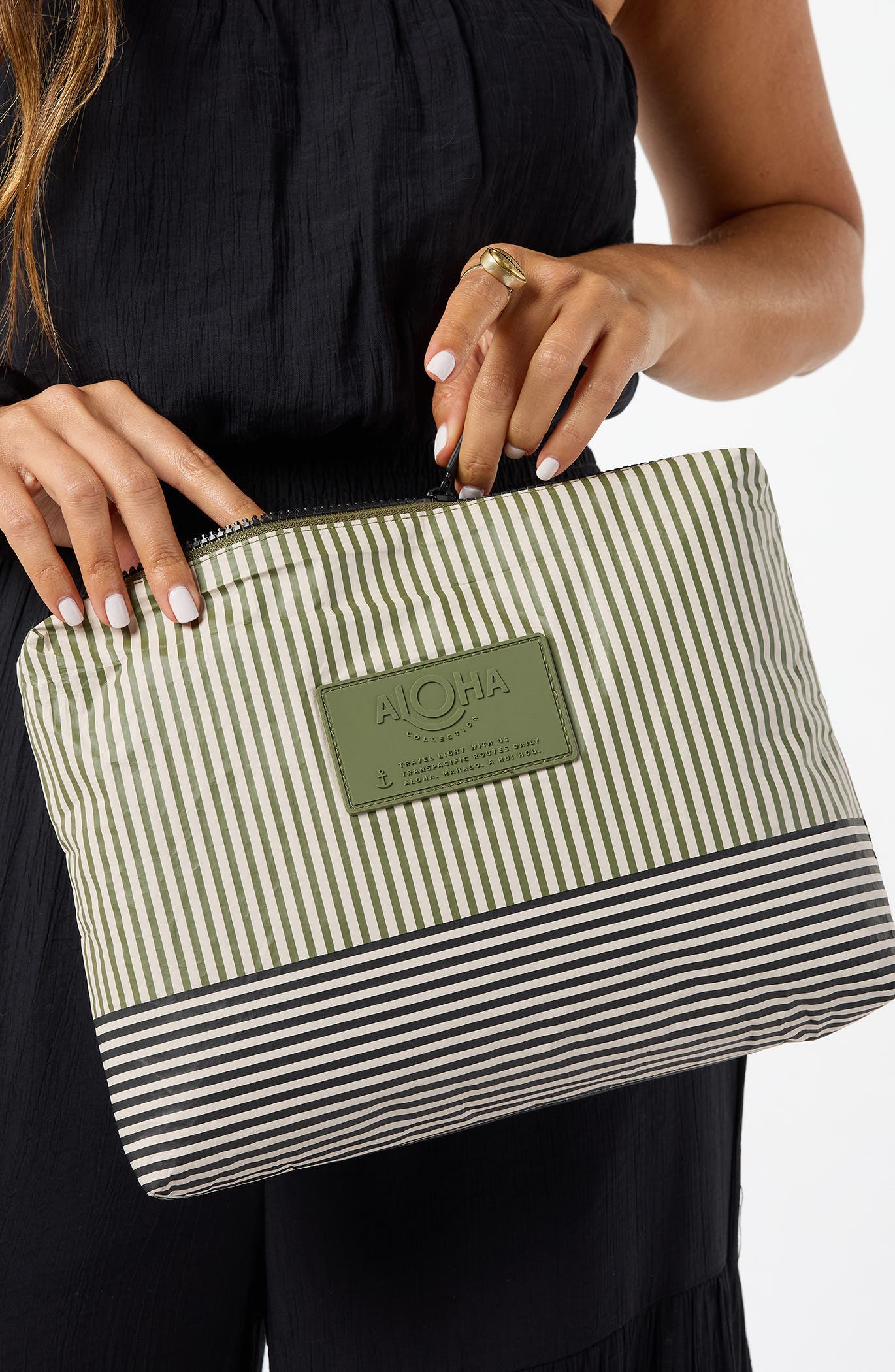 Aloha Collection Mid Cabana Water Resistant Pouch, Alternate, color, Olive/ Sandstone