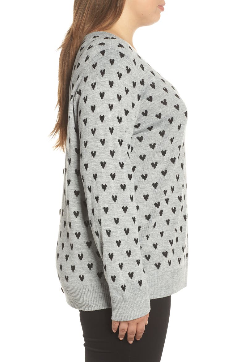 Button Back Heart Sweater, Alternate, color, GREY/ BLACK