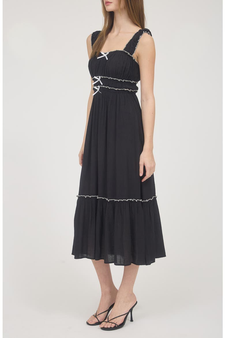Contrast Bow Midi Dress, Alternate, color, BLACK