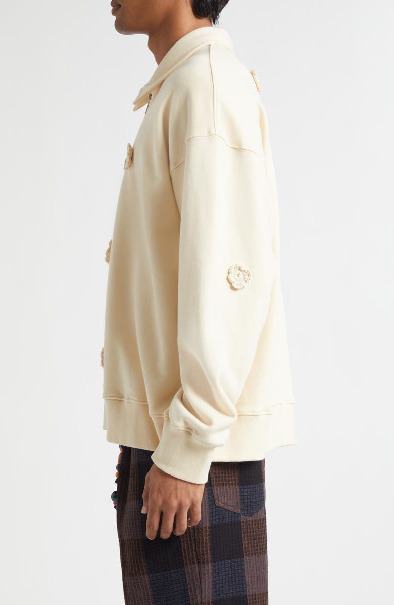 SONG FOR THE MUTE Daisy Appliqué Quarter Zip Sweatshirt, Alternate, color, Ivory