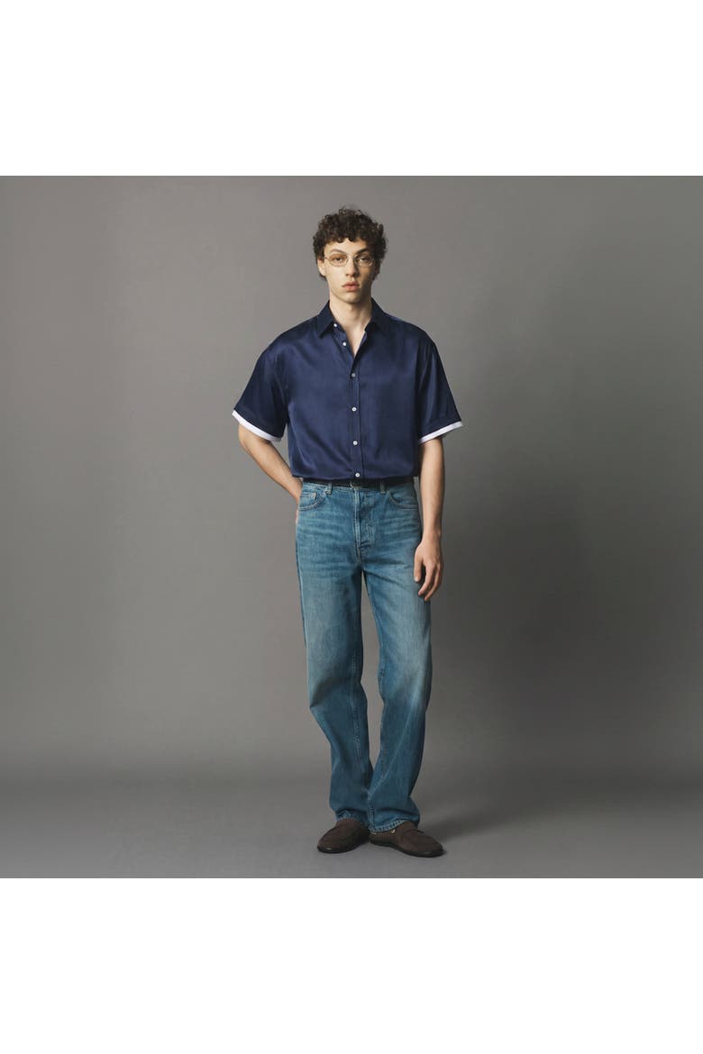 Cupro Double Short Sleeve Shirt, Alternate, color, Charcoal
