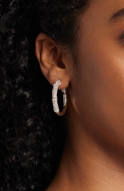 Nordstrom Polished Rhinestone Tube Hoop Earrings In Silver