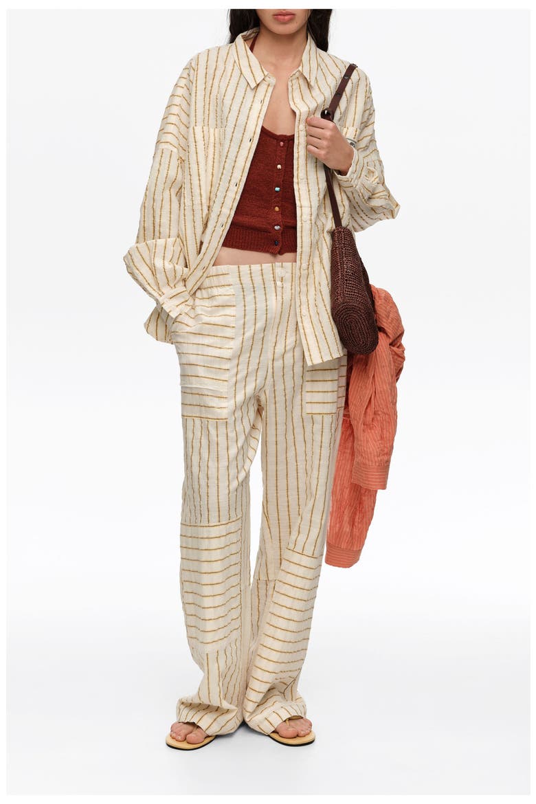 Ocher Cotton Patchwork Jogger Trousers With Stripes, Alternate, color, MUSTARD