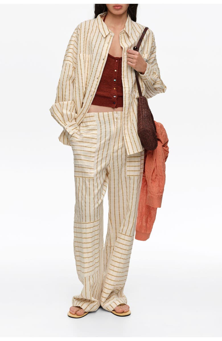 Bimba y Lola Ocher Cotton Patchwork Jogger Trousers With Stripes, Alternate, color, Mustard