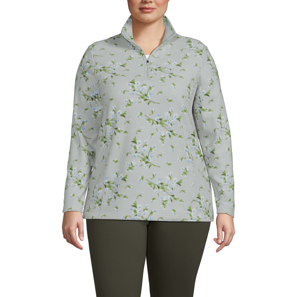 Lands' End Anyweather Fleece Quarter Zip Pullover In Pale Gray Floral