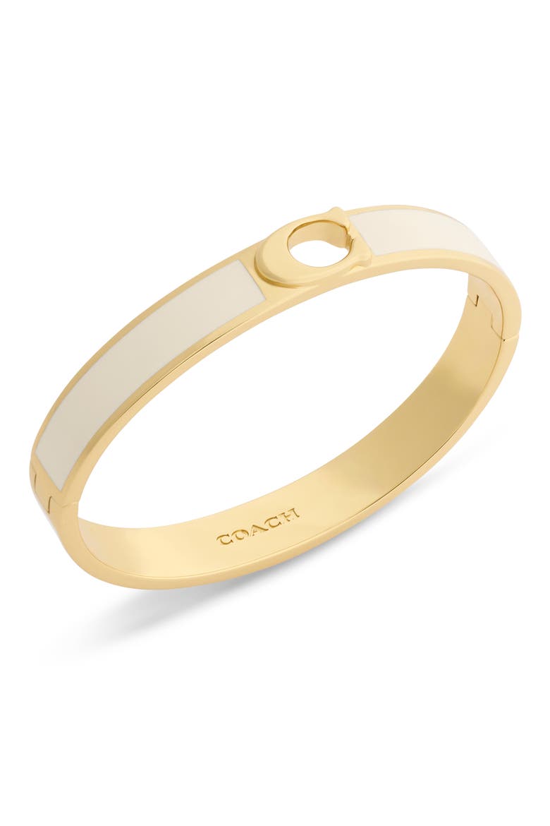 Signature C Enamel Hinge Bangle, Main, color, WHITE/ GOLD