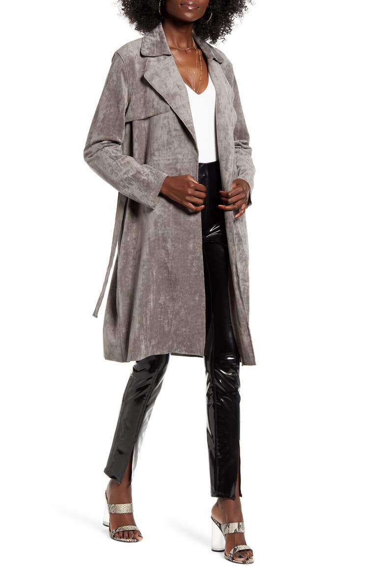 Faux Suede Trench Coat, Main, color, SKULL MOUNTAIN