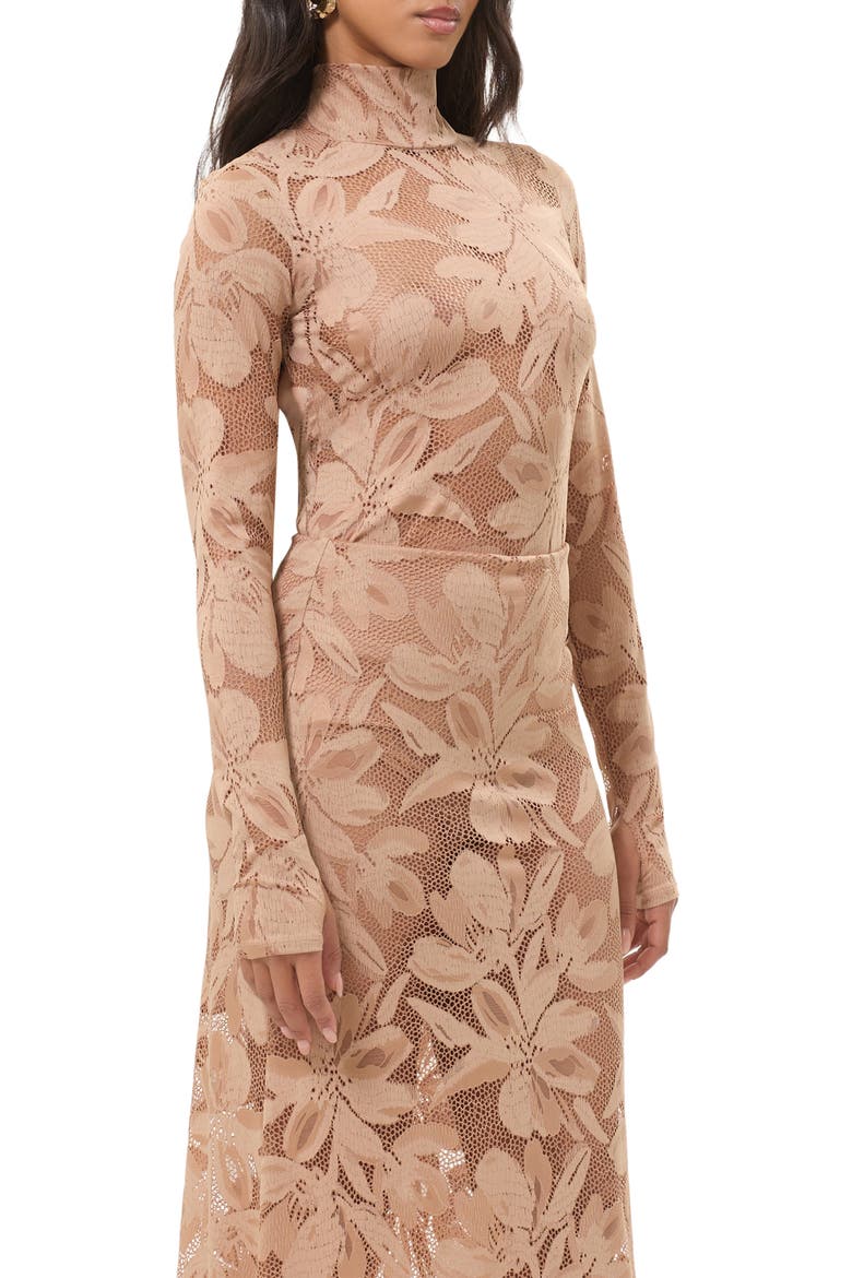 Zadie Sheer Floral Lace Turtleneck Top, Alternate, color, ALMOND