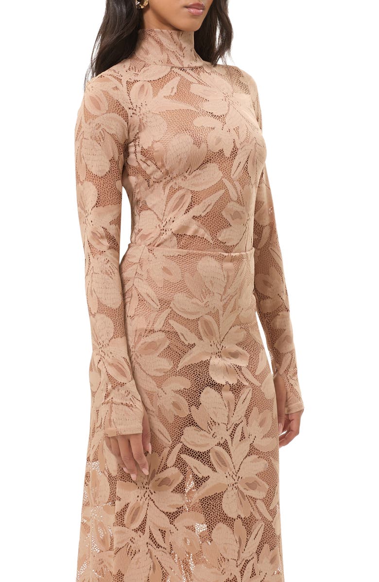 AFRM Zadie Sheer Floral Lace Turtleneck Top, Alternate, color, Almond